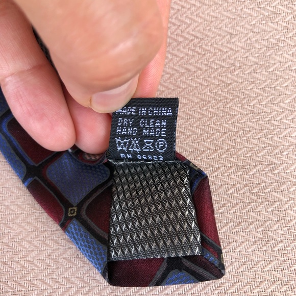 Kilburne & Finch Fine Clothiers Geometry Design Burgundy, Blue, Black Silk Tie - Picture 7 of 9